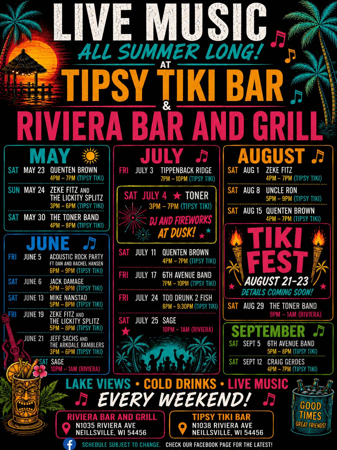 2026 Tipsy Tiki Live Music Schedule