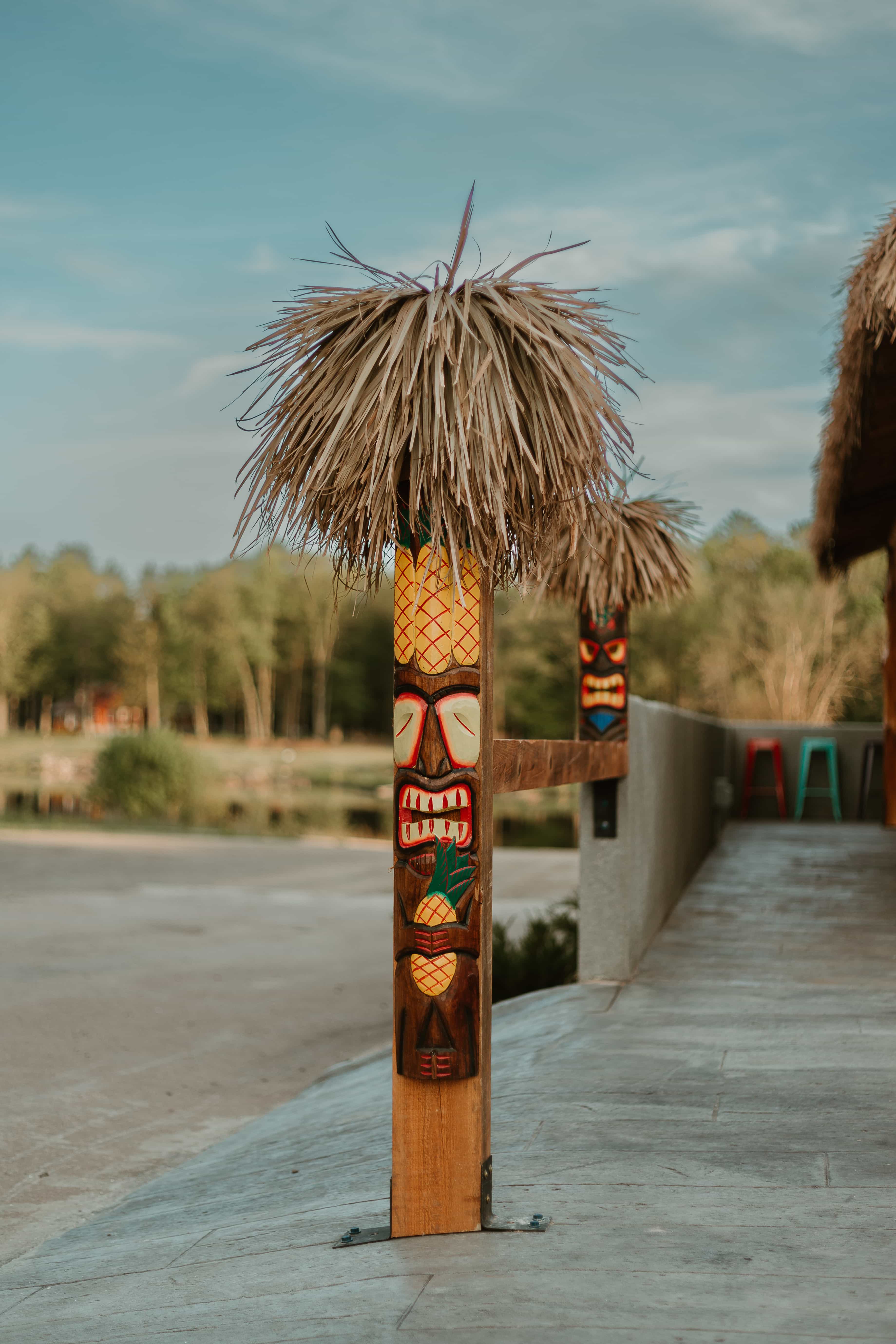 Traditional Tiki carving at the bar entrance