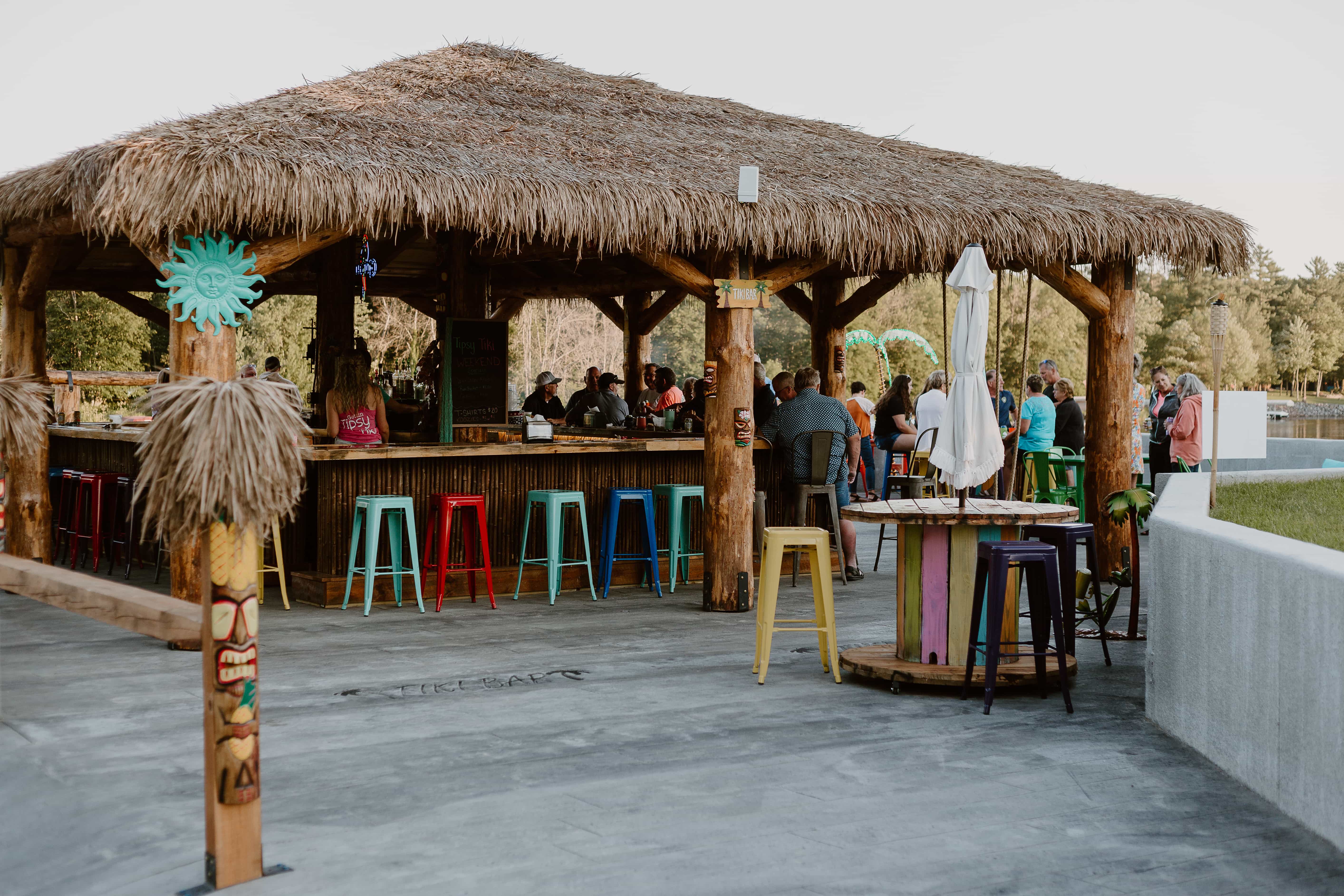 Wide shot of the tiki bar crowd